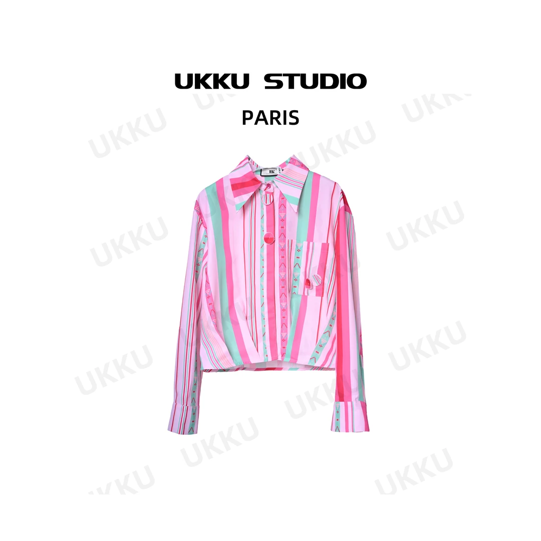 【UKKUSTUDIO】新款长袖时尚百搭印花女士彩色衬衫311768