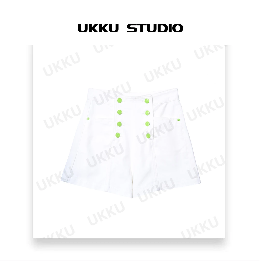 【UKKU STUDIO】小众设计师时尚白色百搭短裙裤女士夏季显瘦212067