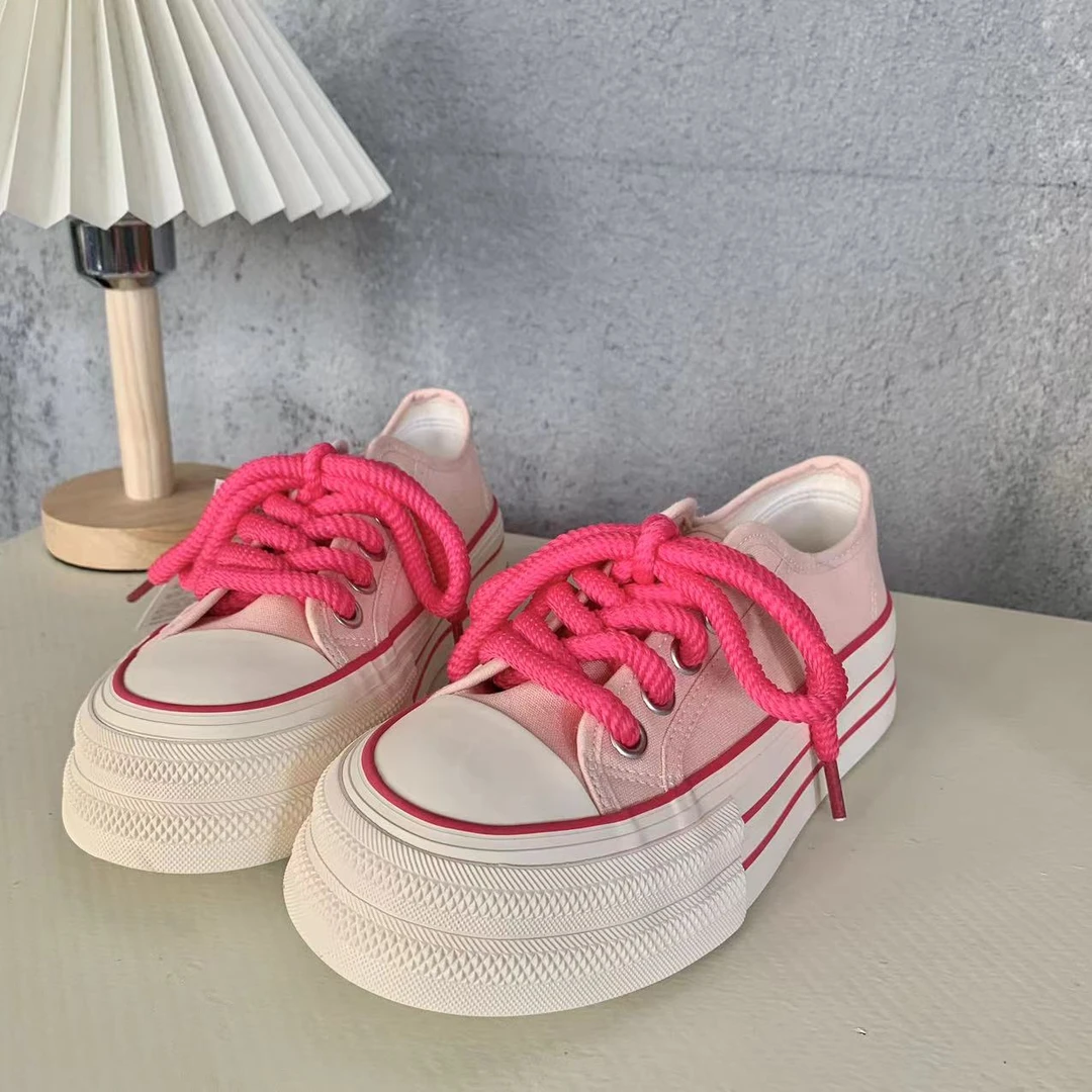 丑萌厚底大圆头鞋小众休闲户外板鞋小白鞋百搭经典帆布鞋319女