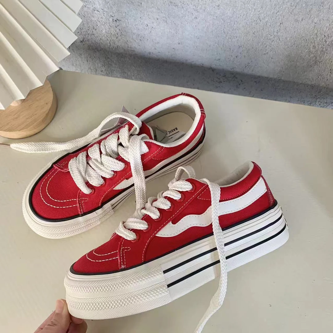 丑萌厚底大圆头鞋小众休闲户外板鞋小白鞋百搭经典帆布鞋302女
