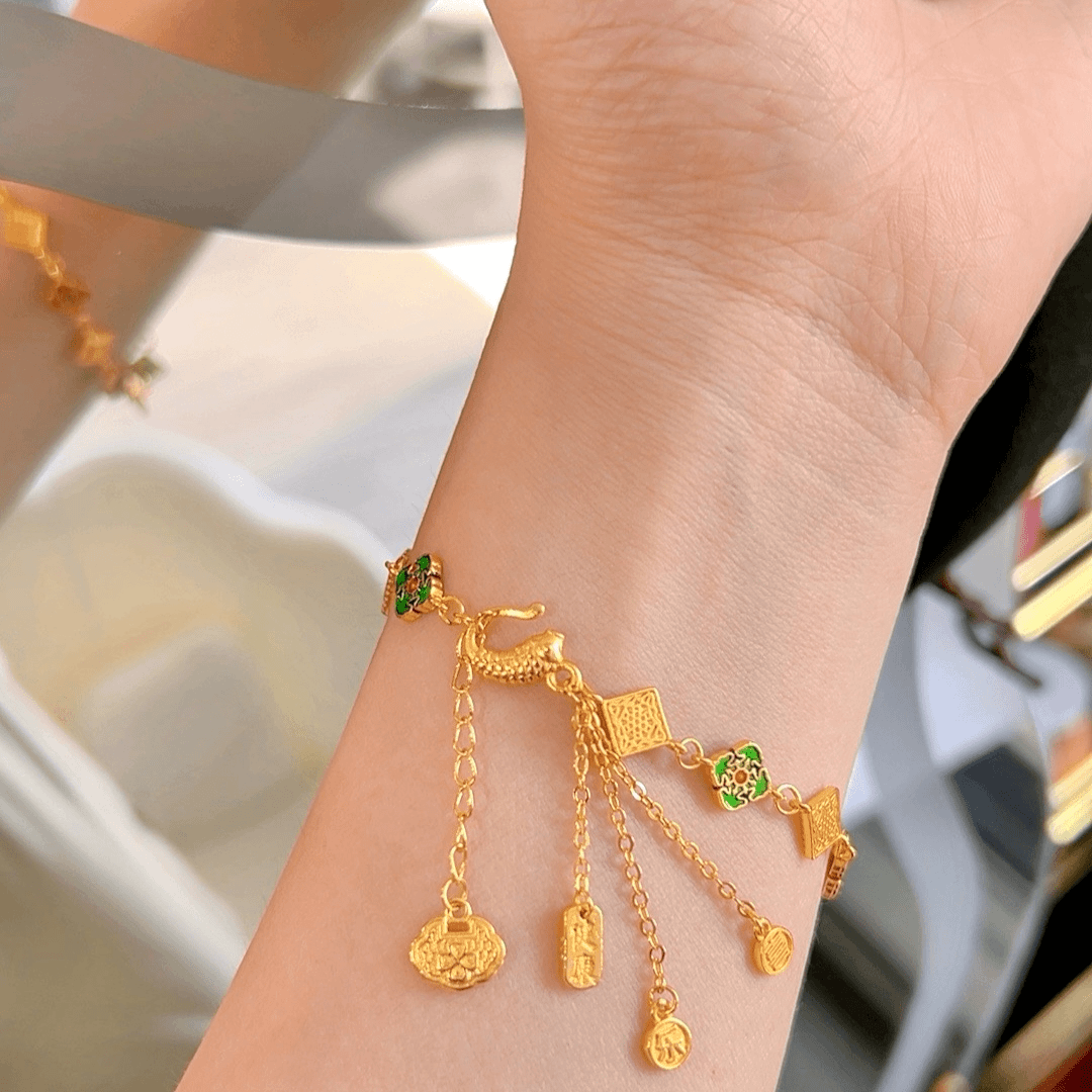 合金手链 (精工版) 四合如意方糖手链金丝珐琅彩气质简约大气