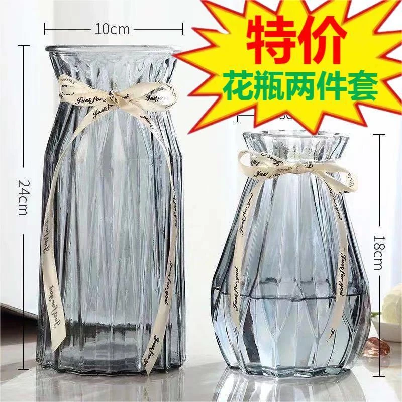 新疆包邮创意花瓶玻璃透明水养客厅摆件鲜花插花瓶北欧简约富贵竹