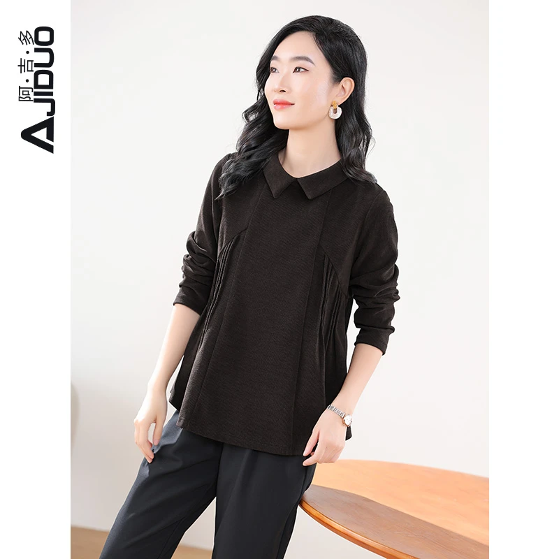 阿吉多灯芯绒长袖t恤女春秋2024新款大码宽松娃娃衫洋气减龄上衣