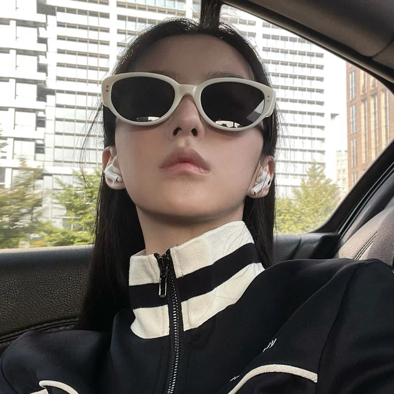 复古美式黑白猫眼墨镜女高级感ins小框粗眼睛网红街拍太阳眼镜y2k