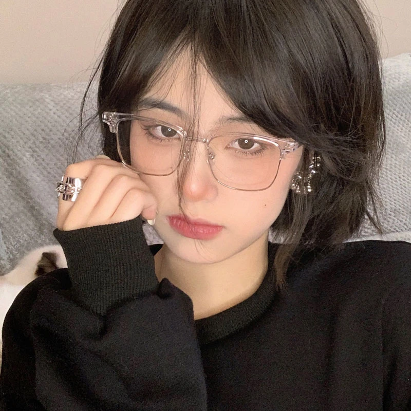斯文败类半框眼镜女素颜神器装饰眼睛近视镜长方形透明镜框纯欲风