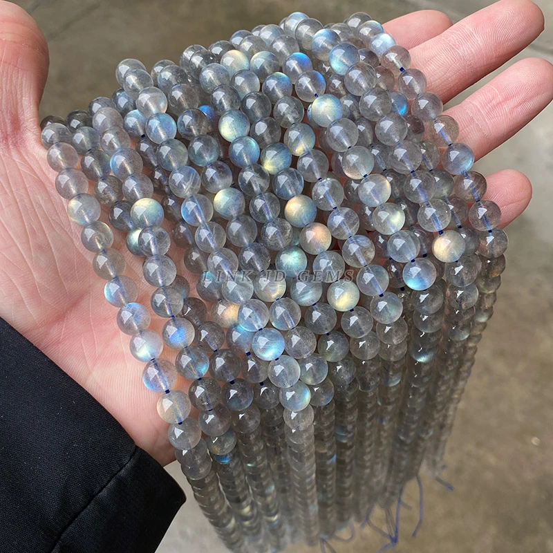 天然强光灰月光散珠拉长石彩色圆珠diy饰品配件彩虹多圈女款梦幻