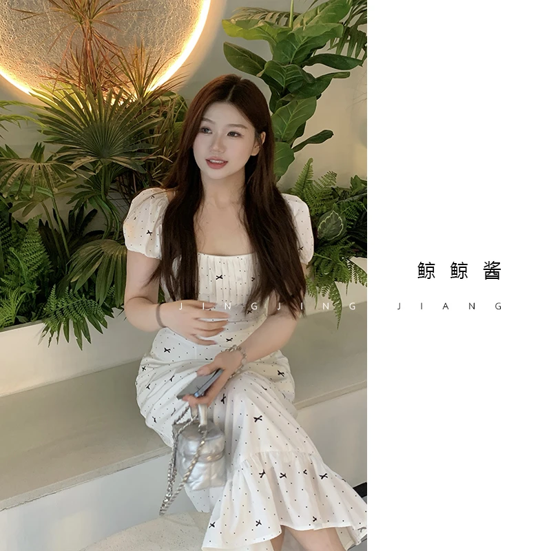 ZOZ鲸鲸酱 【心动一刹】白色蝴蝶结收腰连衣裙夏季女装小众设计裙子