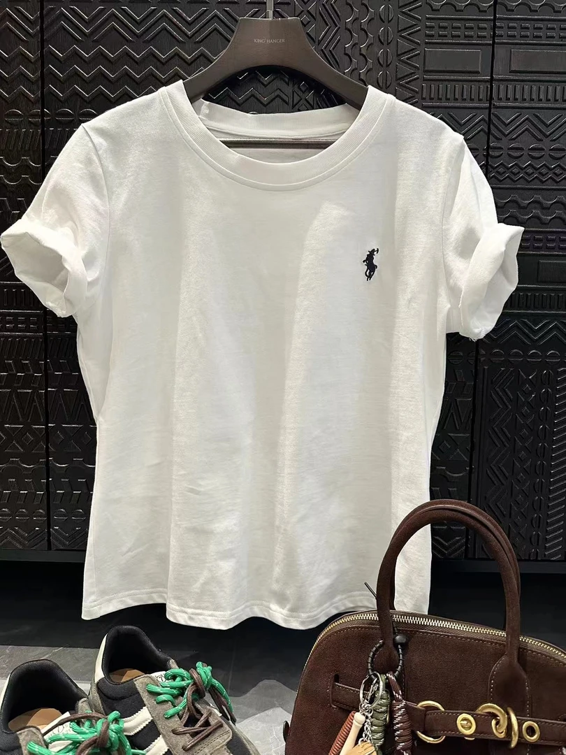 Davida Yu【小骑士极简T】极简时尚百搭上衣刺绣打底短袖T恤2407014