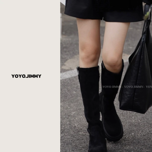 YOYO JIMMY【雅丹】翻毛皮厚底7CM增高绒面皮靴 x265