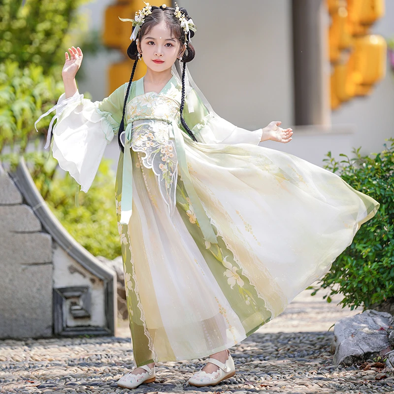 儿童汉服女童2024新款儿童超仙连衣裙古风飘逸唐装中公主儿童节