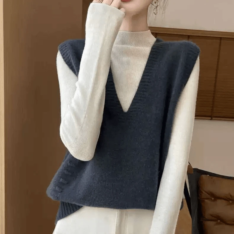 MX143春秋款叠穿针织衫坎肩新款V领背心马甲韩版百搭宽松无袖上衣