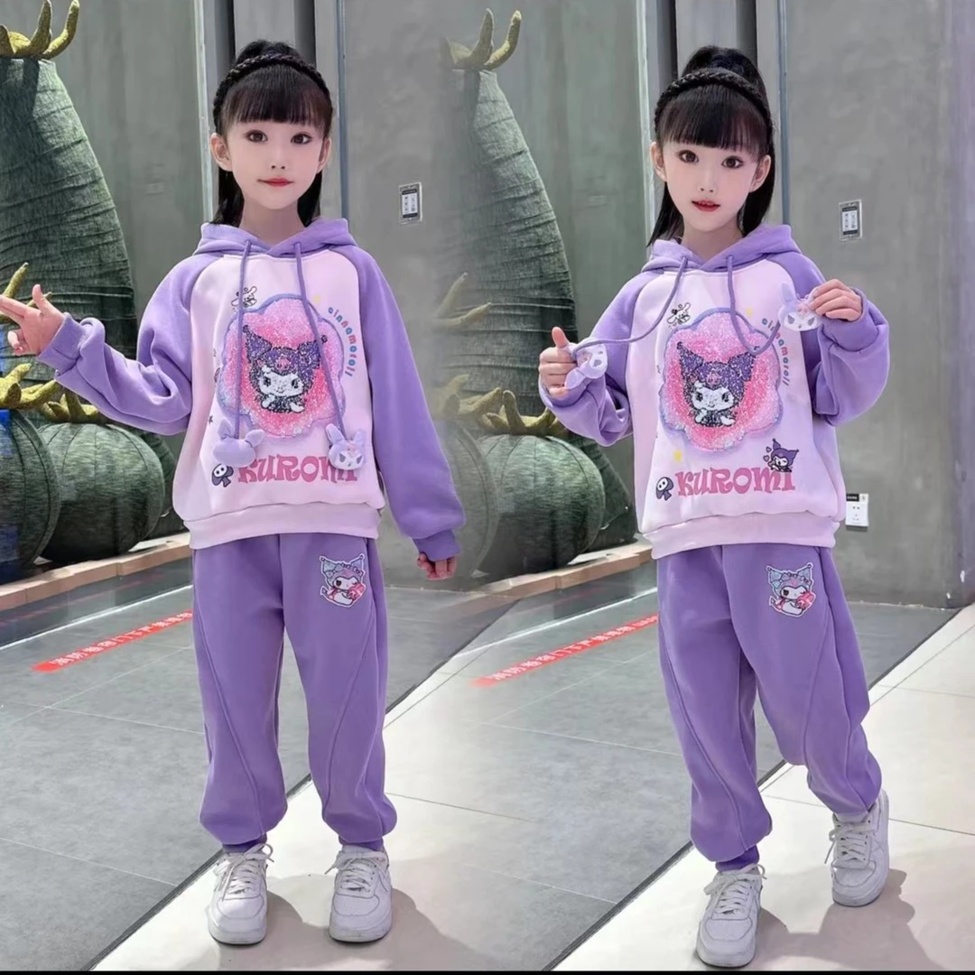 女童库洛米卫衣套装秋冬2024新款儿童洋气连帽上衣加绒休闲两件套