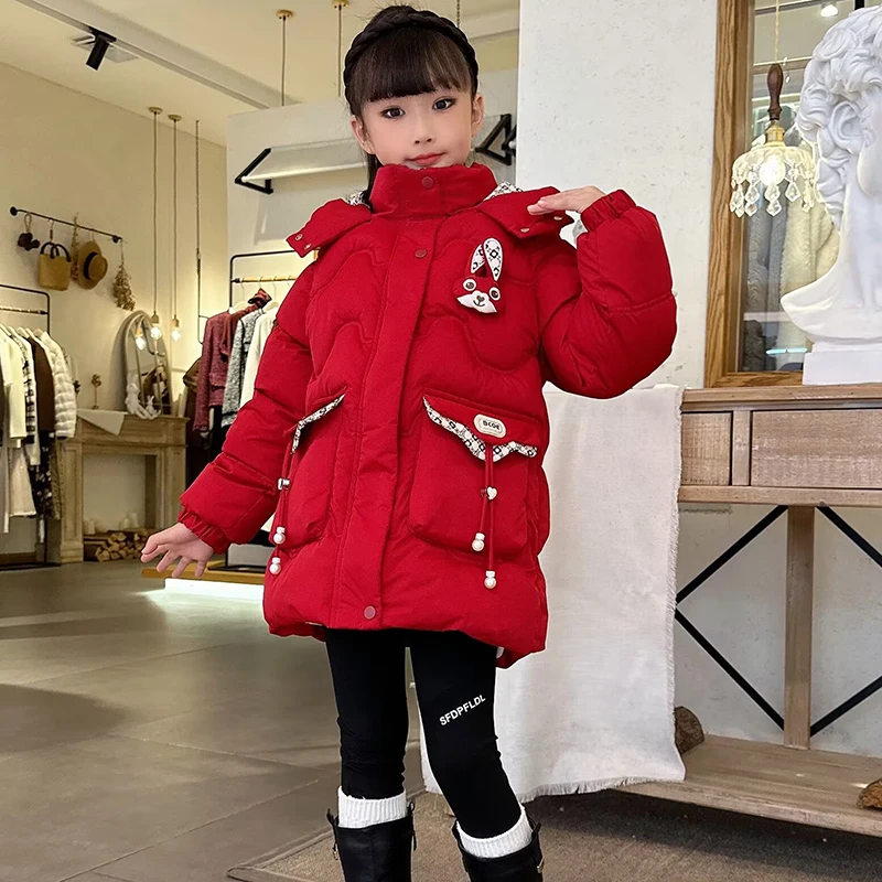 女童新年服秋冬加绒加厚外套洋气2025新款冬季儿童网红保暖棉袄