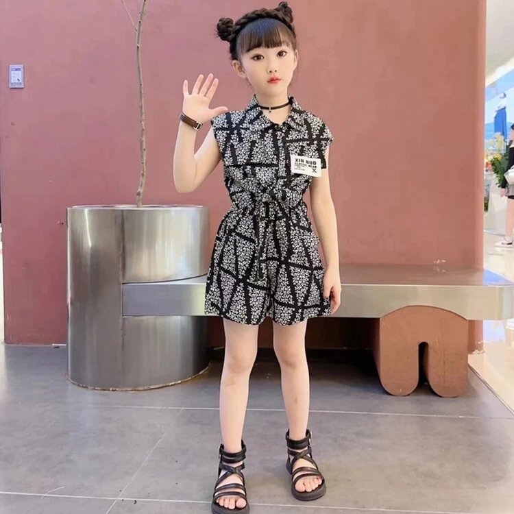 女童夏季套装2024新款儿童装洋气时尚女孩气质无袖雪纺休闲两件套