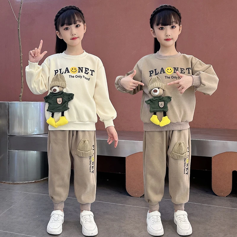 女童秋装套装2025新款儿童装网红时髦洋气春秋炸街卡通卫衣两件套