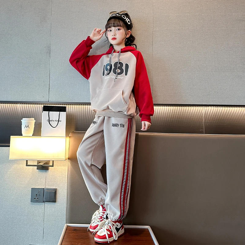 童装女童洋气套装春秋装2024新款韩版中大儿童长袖连帽卫衣两件套