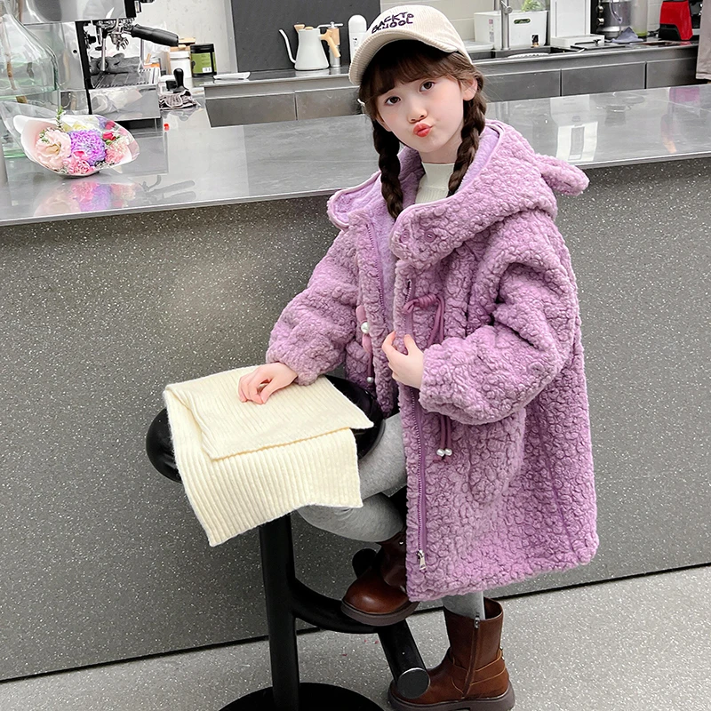 女童装加厚外套秋冬装2024新款韩版洋气儿童冬季加绒羊羔绒毛毛衣