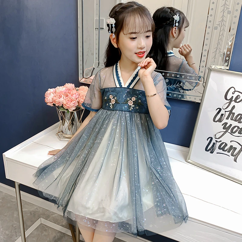 女童汉服连衣裙夏装2025新款儿童公主裙夏季中国风洋气古装网纱裙