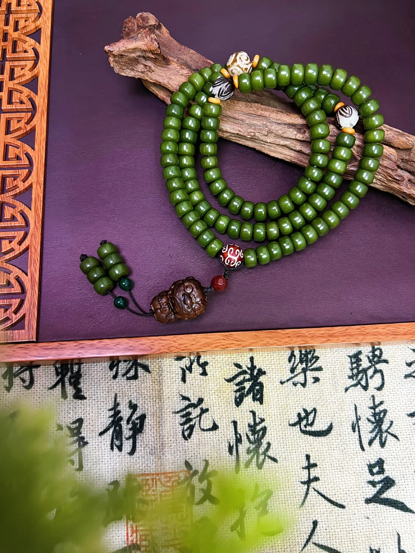 玲珑文玩  绿菩提切片桶珠多圈配PX款手工串 文玩好物