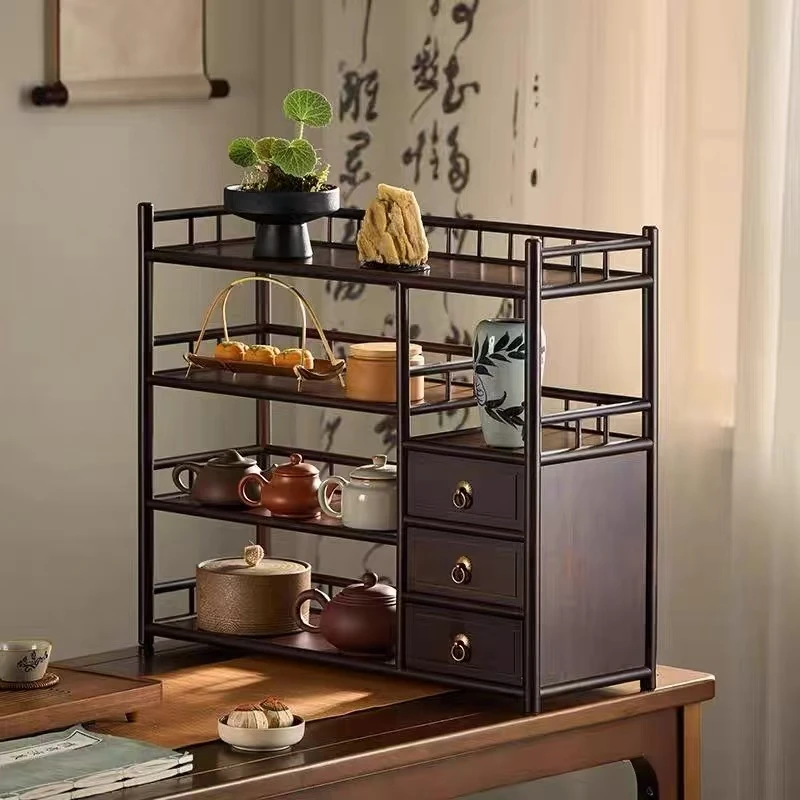 复古置物架展示架茶杯架子中式小型博古架茶具茶壶收纳架桌面摆件