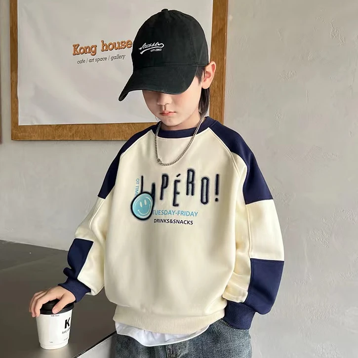 男童拼色卫衣秋季新款百搭时尚圆领长袖上衣中大童外穿休闲F104