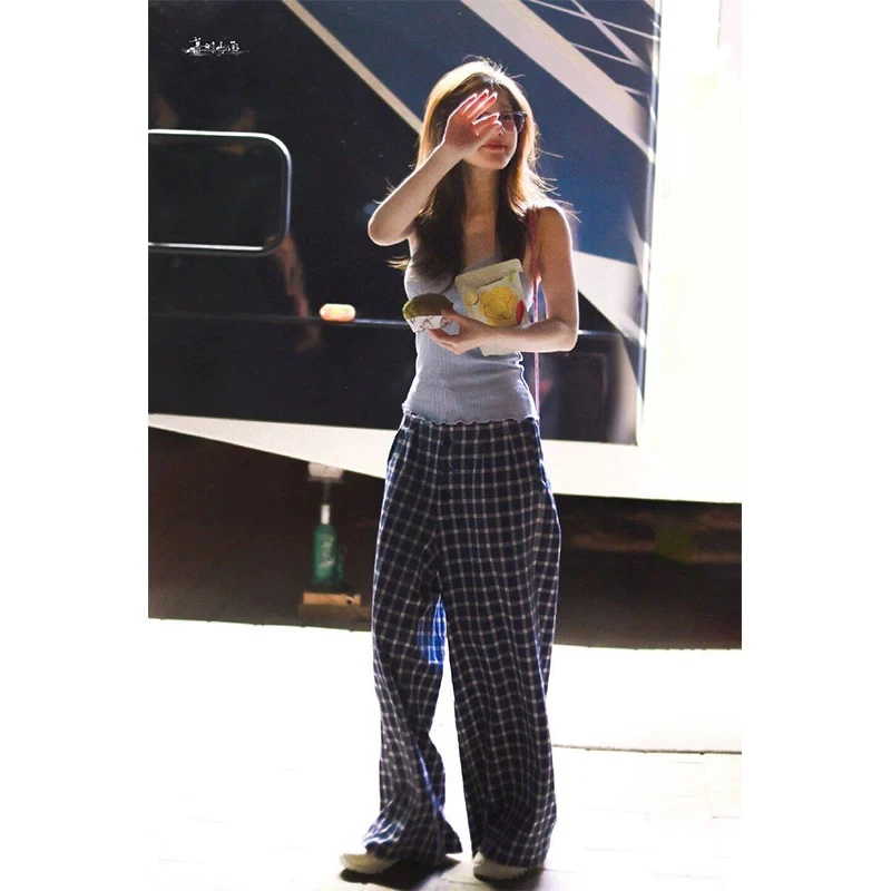 LIANG11【明星出街】休闲慵懒宽松格子裤