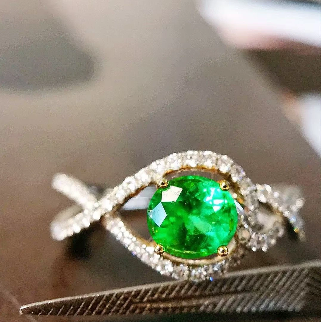 天然祖母绿0.55ct潘杰希尔极微油18k金镶戒指女彩色宝石珠宝首饰
