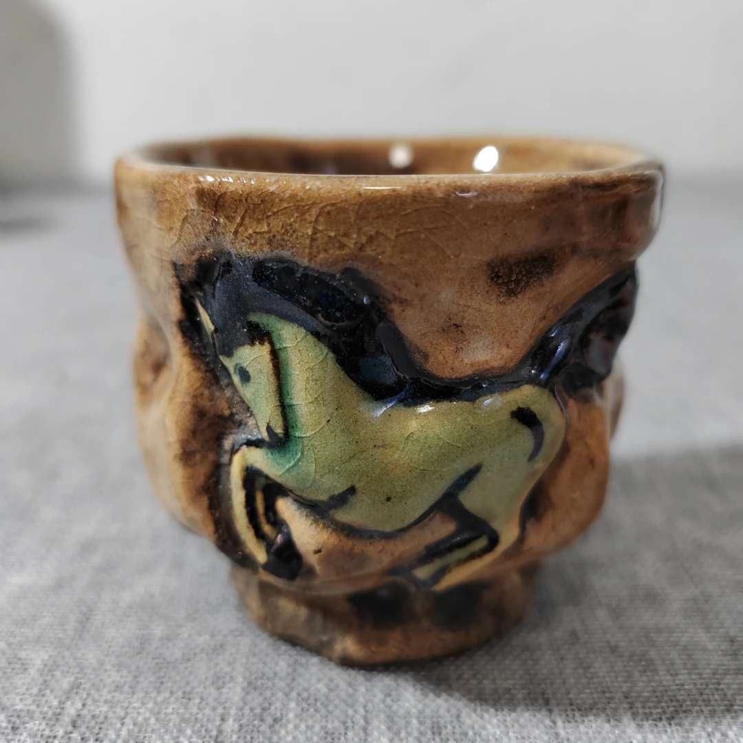 日本相马烧粗陶手捏主人杯汤吞杯容量100ml左右