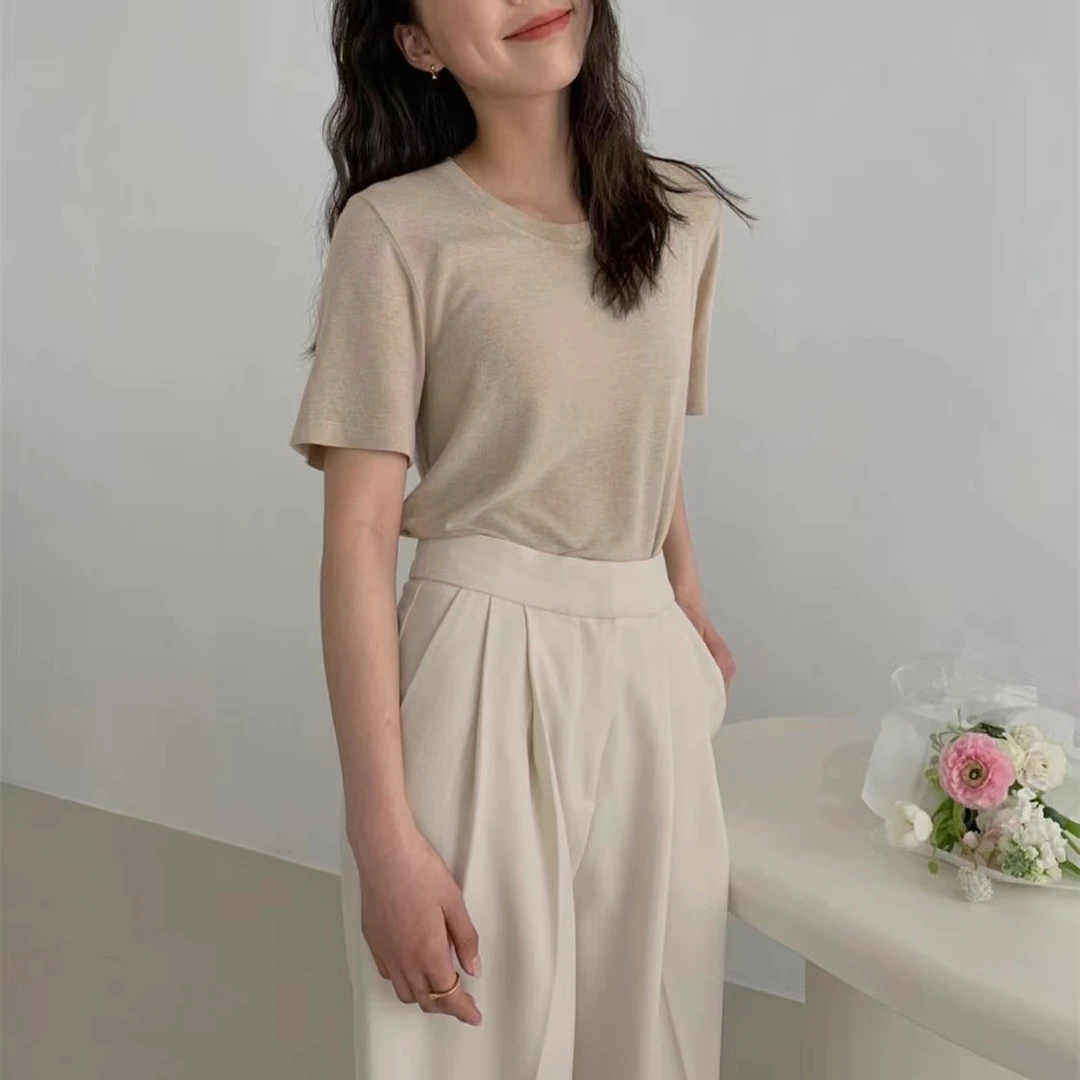 2025LJ新款全民女友衣短袖韩版宽松女T恤软糯夏季ins纯色圆领时尚