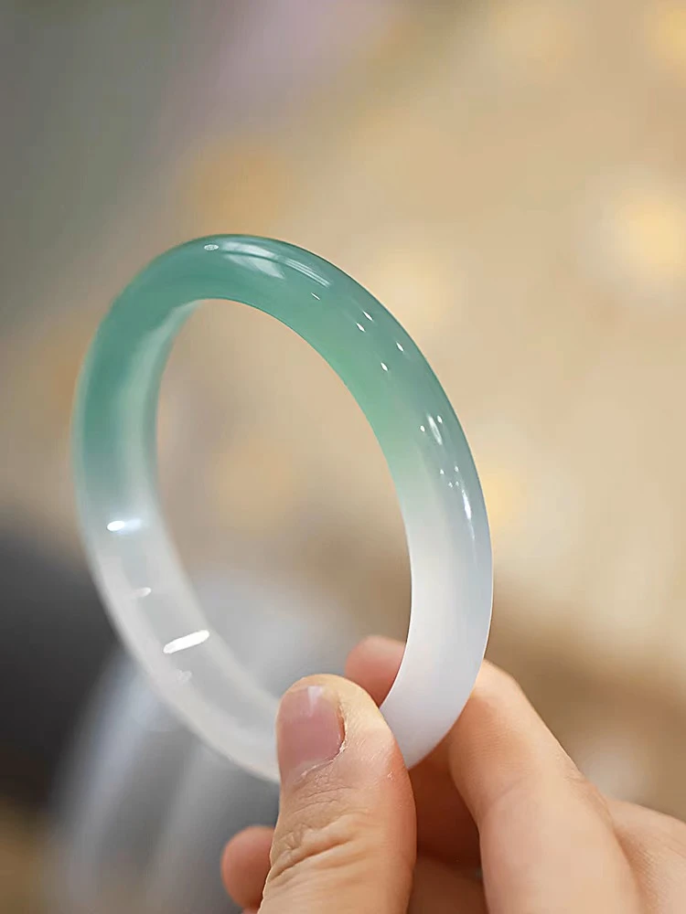 天然玛瑙手镯女山光水色飘绿镯冰透玉髓半山半水镯子玉镯首饰礼物