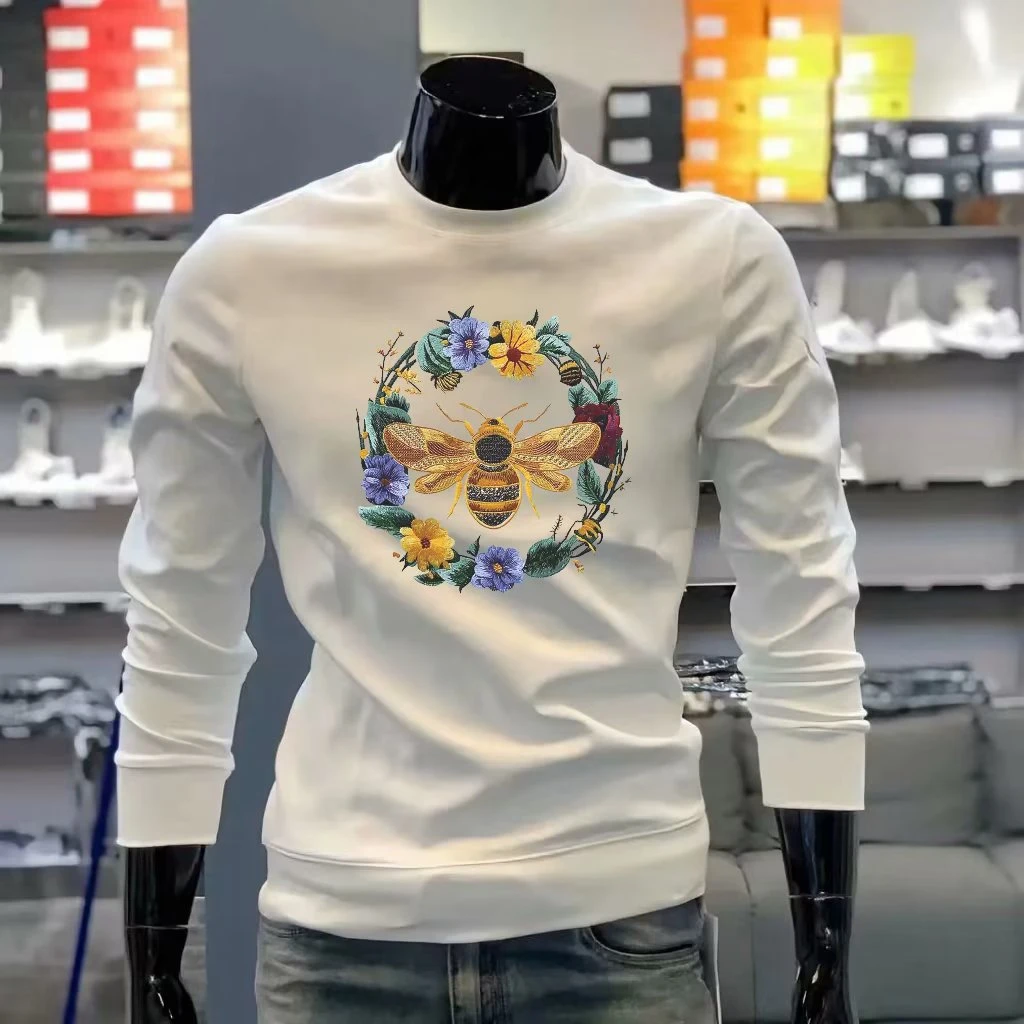 2024网红男款卫衣爆款打底衫个性潮牌蜜蜂新款印花网红男士卫衣