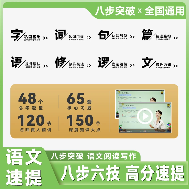 【语文高分速提】八步六技阅读理解作文逻辑写作技法视频课赠送书籍