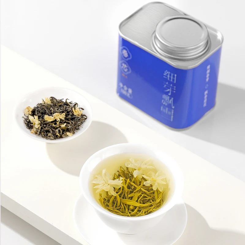 细芽飘雪高端甘露飘雪茉莉花茶特级浓香毛尖大白毫四川罐装茶叶