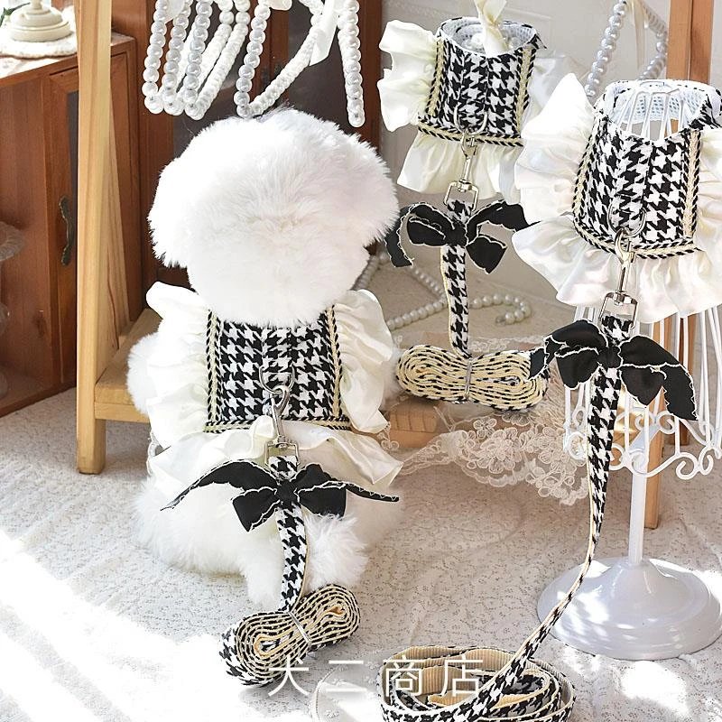 ++狗狗小香风牵引绳背心式胸背带衣服宠物小体茶杯犬外出遛狗绳套