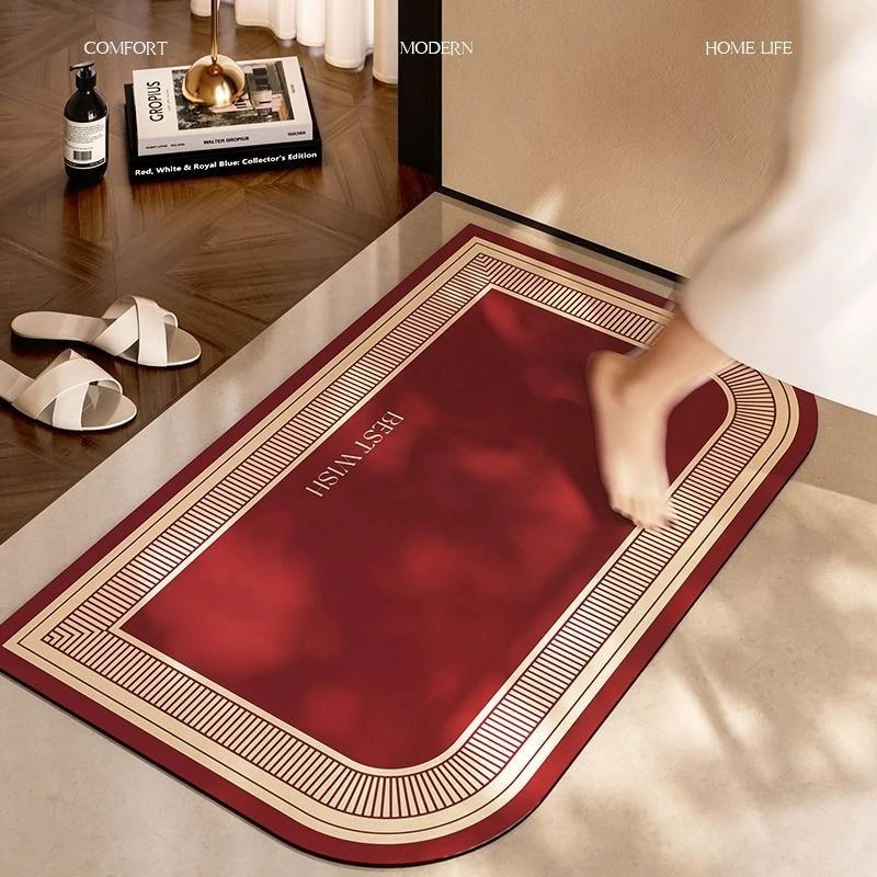 浴室玄关地垫喜庆卫生间进门入户门垫吸水防滑脚垫红色轻奢氛围感