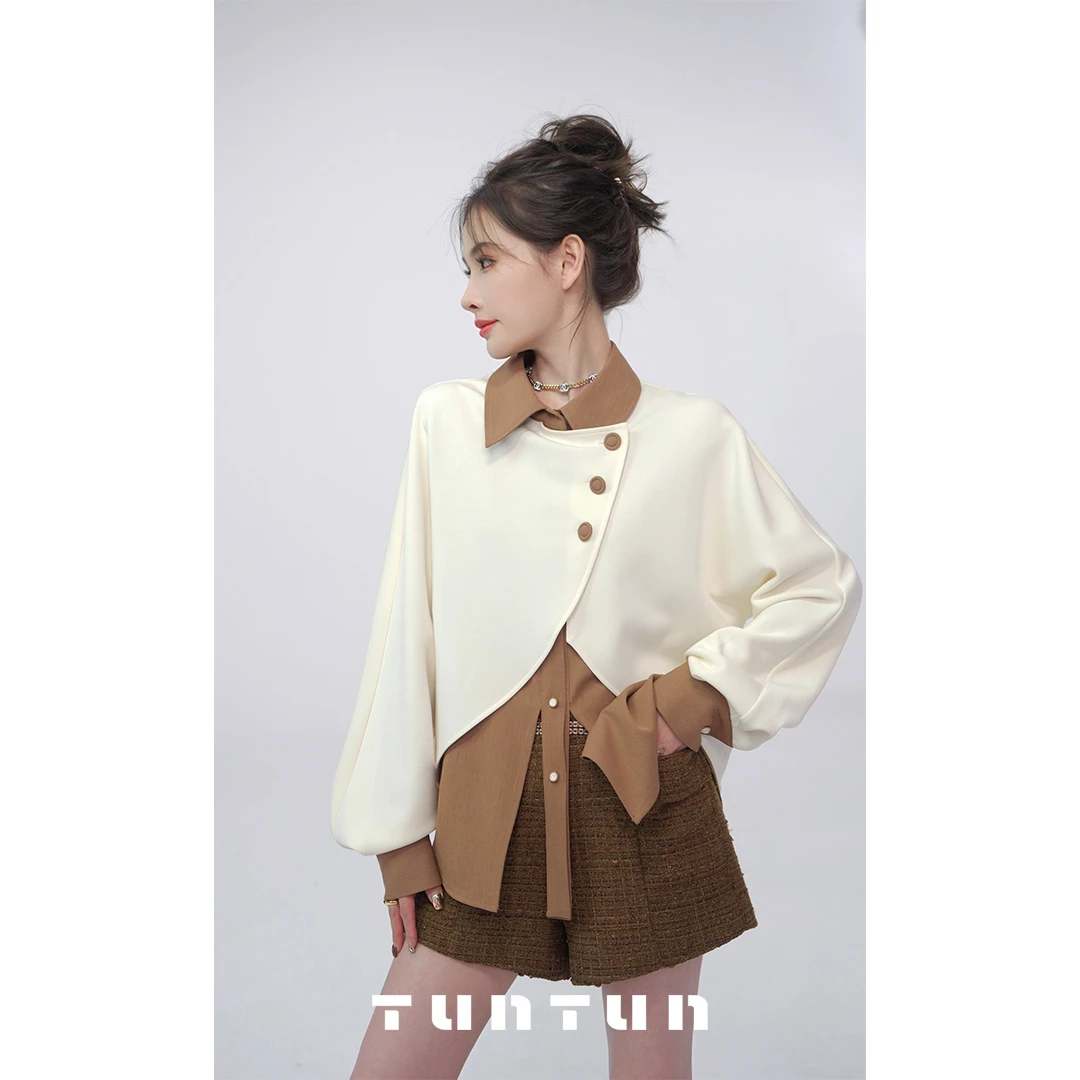 吞吞TUNT【拟风】初春叠穿天花板 撞色假两件衬衫式卫衣4