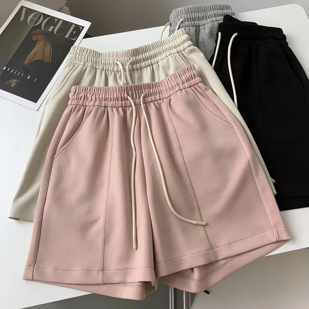 云朵空气层灰色运动短裤女夏季阔腿裤高腰a字宽松显瘦休闲中裤