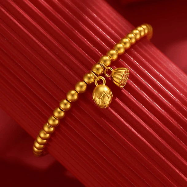 足金999两世欢古法莲蓬手串哑光传承手链水贝黄金按克卖多退少补