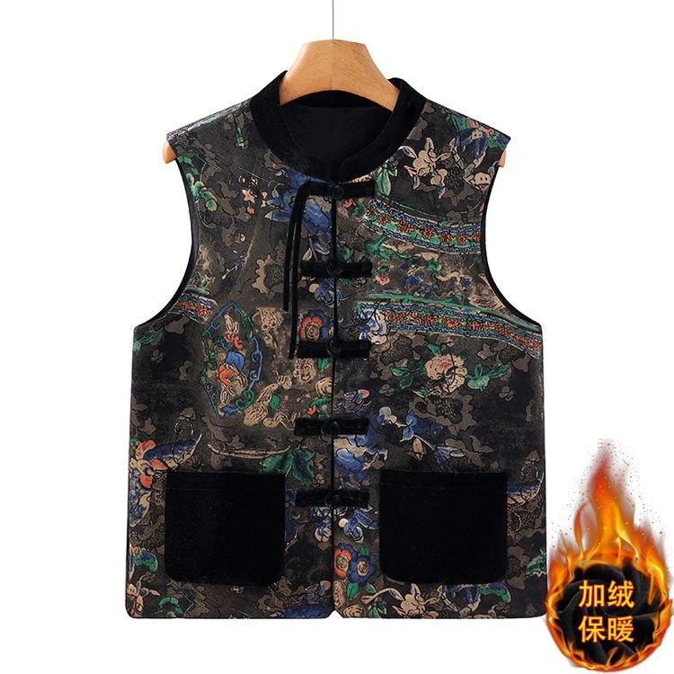 2024国风马夹宽松大码遮肉显瘦妈妈装洋气盘扣上衣加绒马甲复古