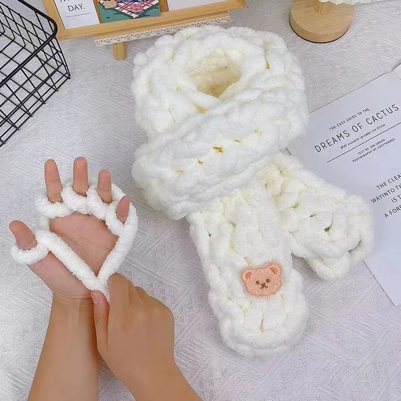 手指围巾猫尾巴线超粗冰条手工保暖柔软手指围巾超粗织围巾材料包