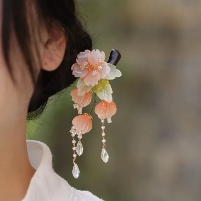 海棠花木簪盘发发簪新中式流苏步摇气质甜美超仙簪子A94.