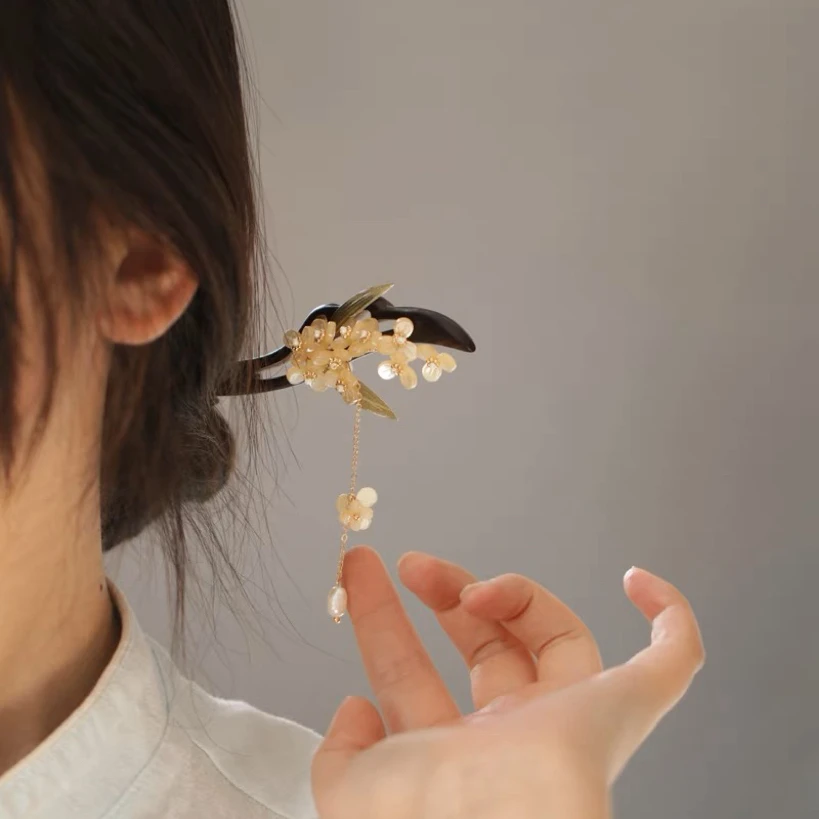 桂花簪子木簪盘发头饰女旗袍配饰古典茶服国风发簪头饰高级感