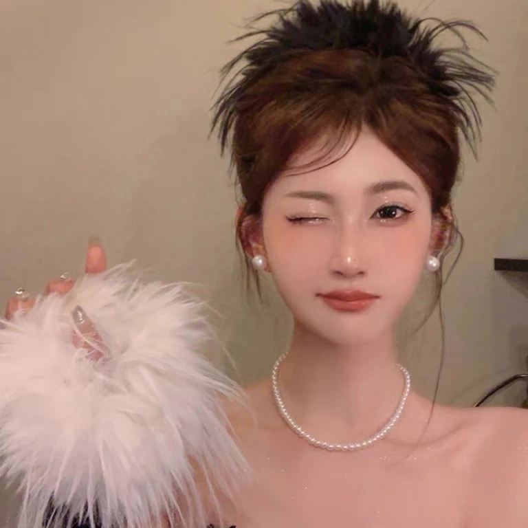 纯欲超仙羽毛气质发圈女高弹力扎发皮筋头绳新款发绳头饰发饰潮