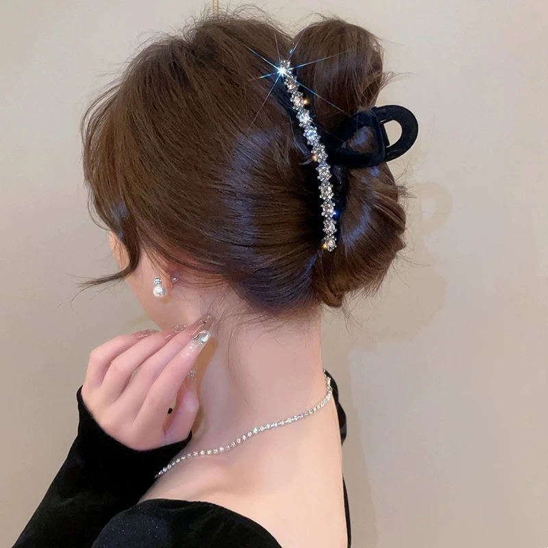 黑色丝绒抓夹女秋冬2024新款高级感大号发夹后脑勺鲨鱼夹发饰A35.