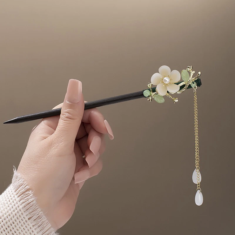 古风玉兰花木簪流苏盘发簪子发钗旗袍头饰