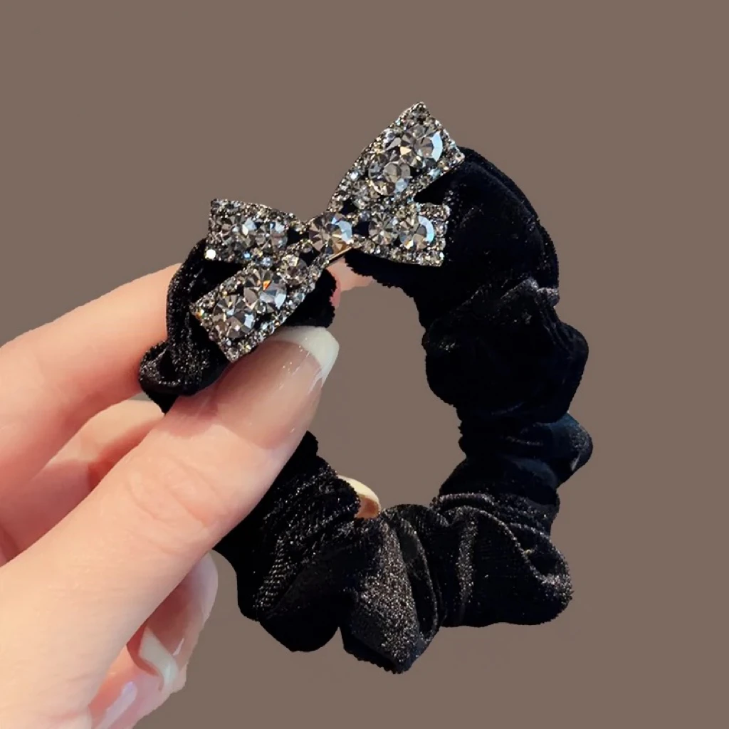 2个装～复古丝绒蝴蝶结发绳仙气闪钻轻奢大肠圈新款时尚发饰A186.