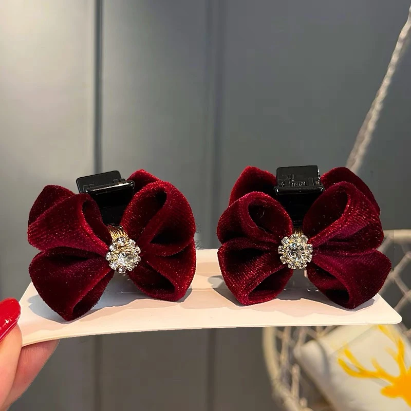 2个装～高端双面丝绒小号蝴蝶结抓夹甜美公主头饰高颅顶发饰A127.