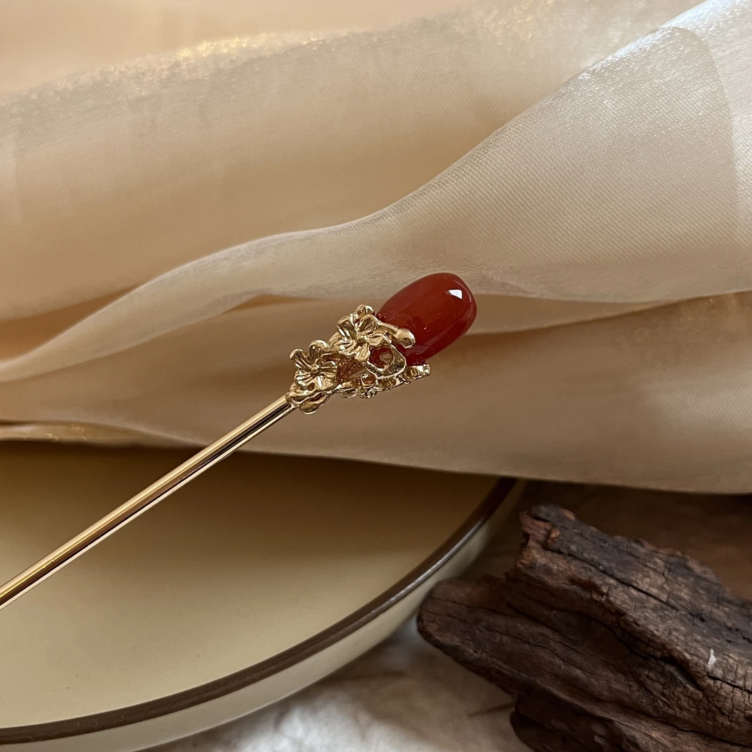 新年复古红珠簪子古风百搭新中式国风发簪气质汉服旗袍配饰