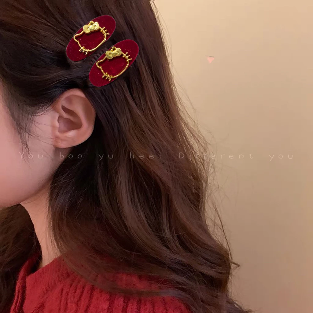 圣诞新款猫咪刘海夹丝绒侧边夹新年红色夹子头饰发饰A15