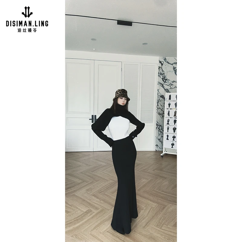 迪丝嫚苓黑色上衣外搭遮肉显瘦长袖时尚设计款休闲原创小众优雅感